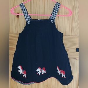 Black White Red Ponies Corduroy Pinafore Jumping Horses Dress 2-3 Toddler